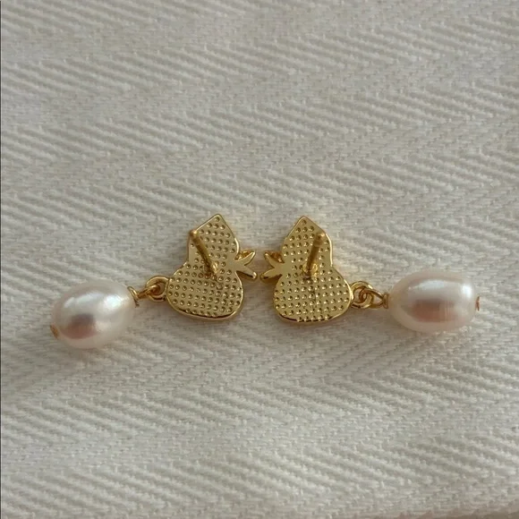Gold Enamel & Mother of Pearl Earrings - Picture 3 of 7